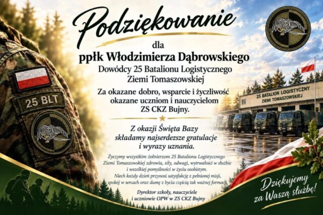 swieto_batalion1 Grafika z podziękowaniami dla dowódcy 25 Batalionu Logistycznego Ziemi Tomaszowskiej.